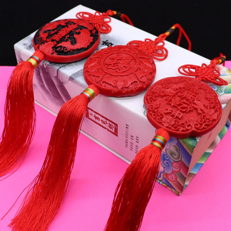 中国结漆雕车挂车内装饰品挂件北京传统工艺品漆器出国礼品送老外