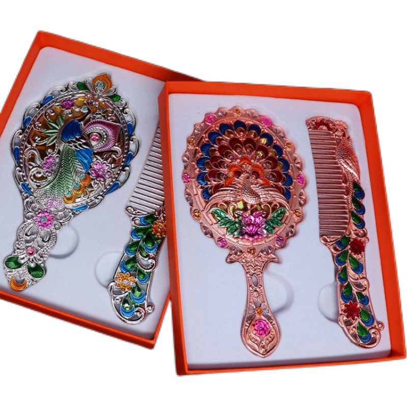 文化创意化妆镜手持小镜子桌面梳镜套装金属化妆镜公主镜节日礼物