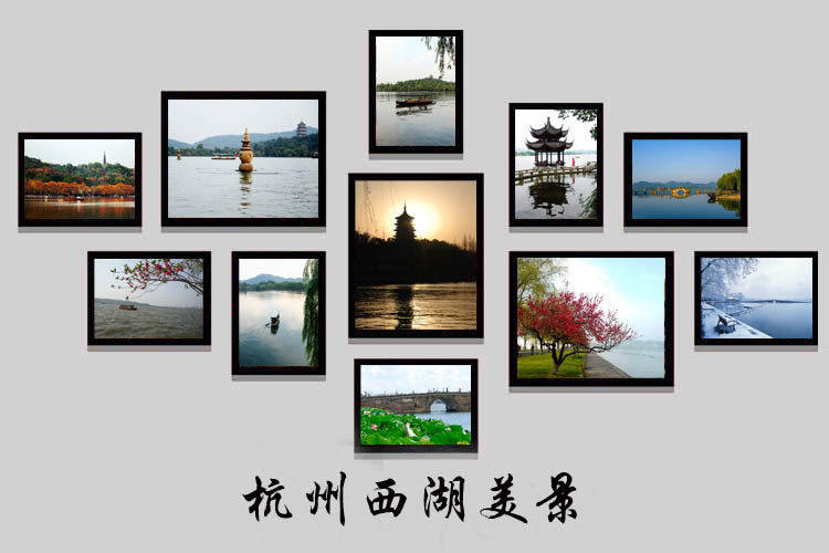 黑白老杭州西湖十景装饰画相框墙餐厅饭店酒店茶馆照片墙挂画壁画