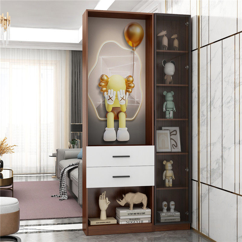 正对大门屏风隔断置物架现代简约轻奢进门入户客厅玄关柜长虹玻璃