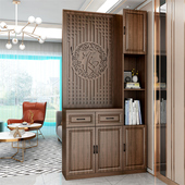 屏风隔断客厅简约现代置物架入户进门实木正对大门玄关柜鞋 柜一体