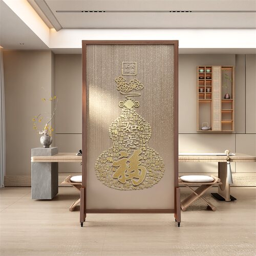 新中式吉祥葫芦实木可移动座屏