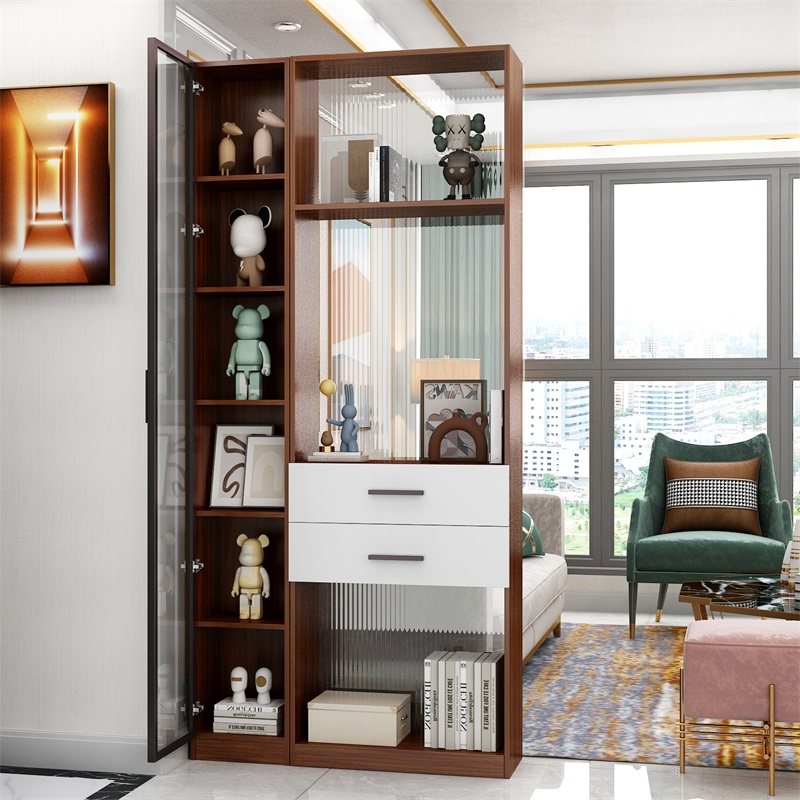 正对大门屏风隔断置物架现代简约入户客厅实木长虹玻璃酒柜玄关柜