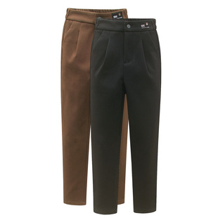 子女秋冬裤 小脚萝卜裤 子新款 女高腰显瘦松紧腰九分裤 哈伦裤 毛呢裤