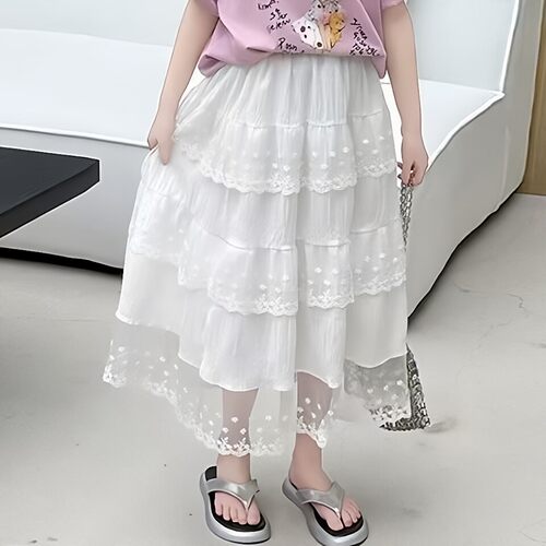 女童夏季白色蕾丝蛋糕半身裙