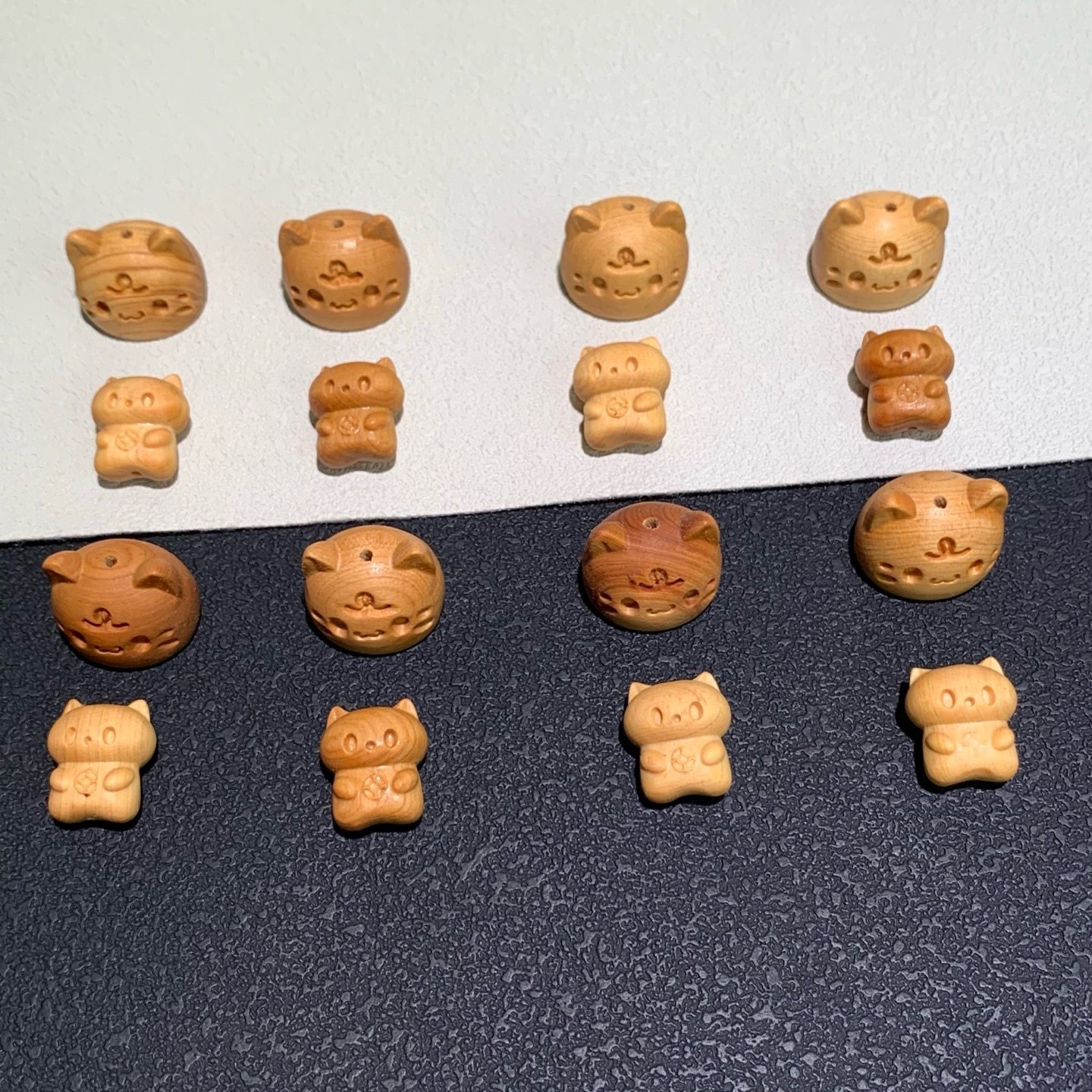 崖柏木立体小猫风铃配件DIY文玩手持佛珠手串手搓棉包挂钥匙扣