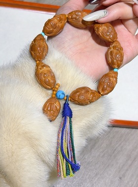 橄榄核财神爷手链时尚文玩佛珠手串男女流苏本命年转运饰品礼物