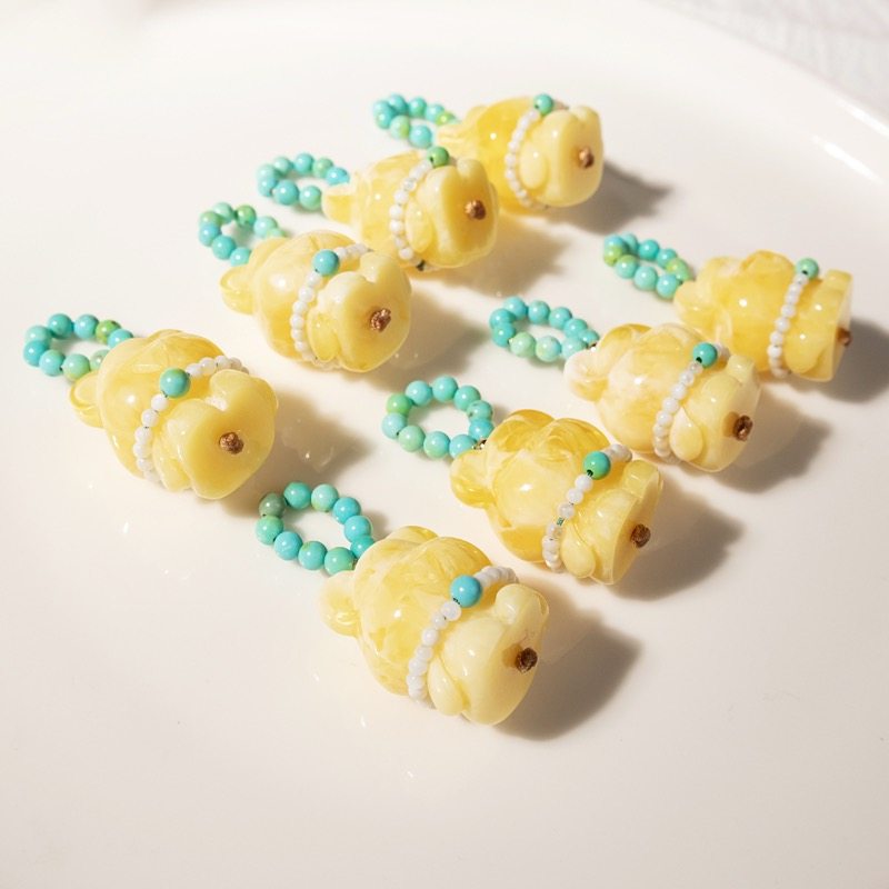 二代蜜蜡小熊跑环小提溜配件DIY猴头屁桃文玩佛珠手串隔珠菱镁矿