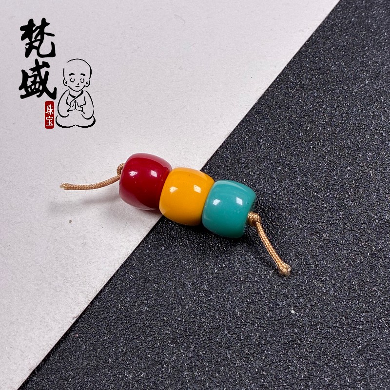 藏式古雪巴琉璃三色老型隔珠diy长串文玩星月菩提佛珠桶珠散珠