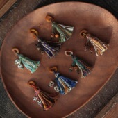 原创藏式 牛骨阿呆手搓棉流苏侧挂手工编织文玩佛珠手串吊饰配饰