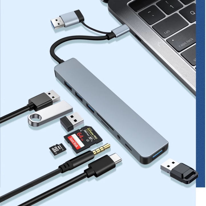 Typec转USB扩展键鼠U盘3.5mm耳机SD/TF读卡器八合一OTG转换器适用苹果15/16华为荣耀小米vivo手机平板笔记本