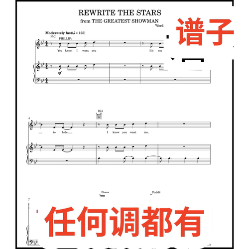 8bB Rewrite_The_Stars Greatest_Showman伴奏谱正谱声乐