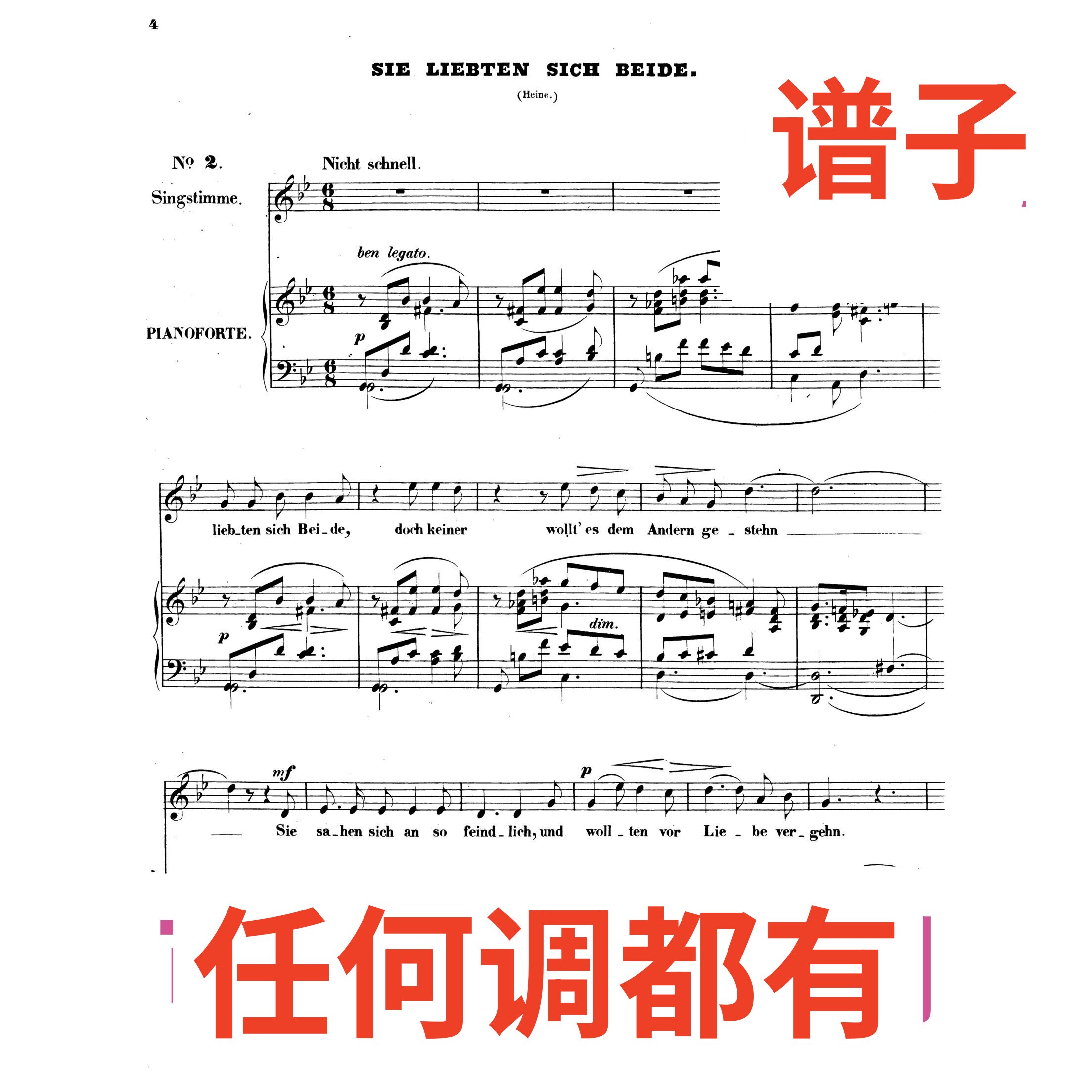 2bB sie liebten sich beide 舒曼艺术歌曲op13伴奏谱正谱声乐
