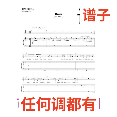 burn 汉密尔顿  LIN-MANUEL MIRANDA 7D伴奏谱正谱声乐