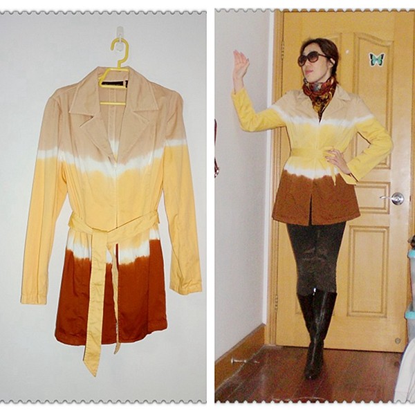 【特价】外贸原单 美国大牌优雅复古鸡尾酒渐变色收腰纯棉短风衣