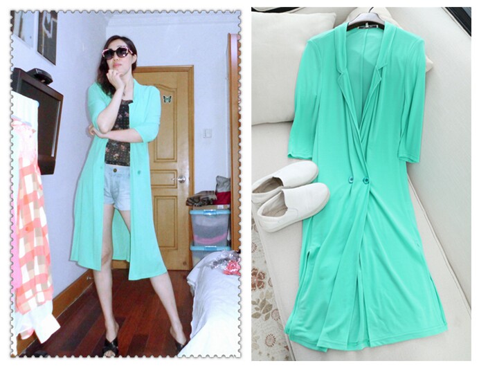 【特价】外贸原单 欧美大牌 清新碧绿色双排扣中长款披肩外套
