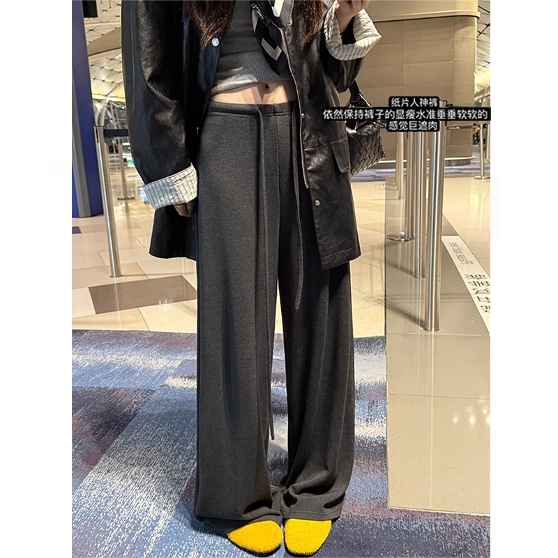 孕妇抽绳阔腿裤早秋季羊绒感糯米