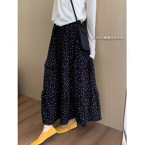 韩版孕妇碎花半身裙夏装新款抽绳