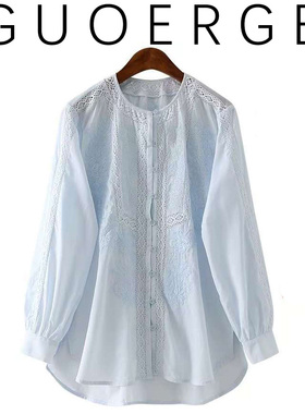 过而歌小众设计纯棉重工立体盘袖镂空显瘦衬衫长袖显