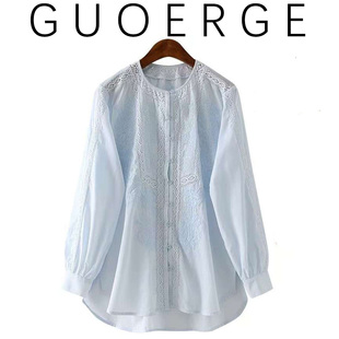 显 长袖 过而歌小众设计纯棉重工立体盘袖 镂空显瘦衬衫