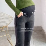 Джинсы для беременных с поддержкой живота, карандаш, демисезонные штаны для выхода на улицу, трикотажный свитер, высокая талия, облегающий крой