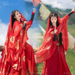 异域风情民族影楼写真旅拍服装东宫小枫古装汉服藏族红色藏袍摄影