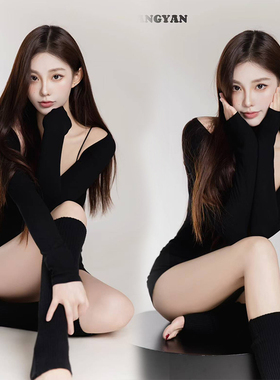 影楼新款黑色主题韩系纯欲风辣妹少女个人肖像艺术照拍照摄影服装