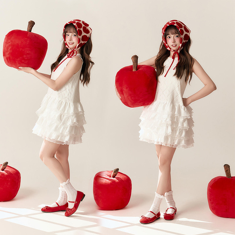 影楼新款情绪简约少女连衣裙氛围肖像圣诞写真水果艺术照摄影服装