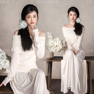 影楼新款肖像冷风连衣裙复古高级简约少女写真艺术照室内摄影服装