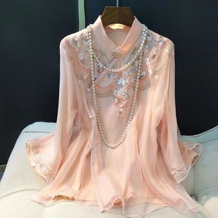 中国风女装绣花中式上衣2023年春季新款复古立领斜门襟唐装外套衬