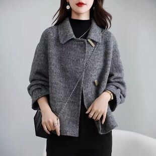 2025秋冬款双面绒大衣女短款小个子牛角扣高级感羊毛呢子时尚外套