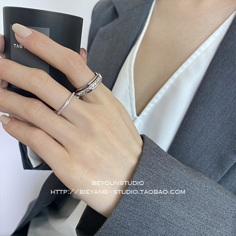 时髦小众ins精致排钻设计食指戒