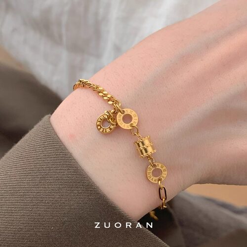 ZUORAN 金色小蛮腰设计感时尚精致气质百搭钛钢镀18k金色手链女59