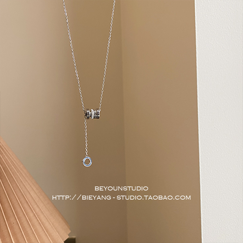 钛钢女罗马锆石项链银色