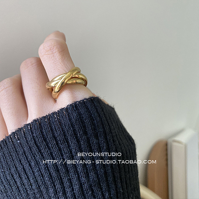 多层交叉金色多层圈圈交叉戒指