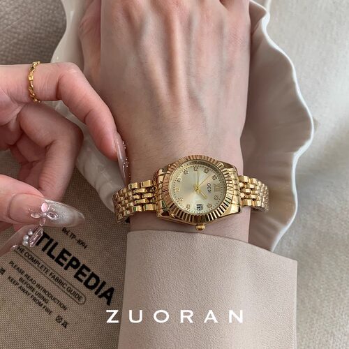 ZUORAN 老钱风轻奢精致金色镶钻小表盘链条手表高级感气质女表34