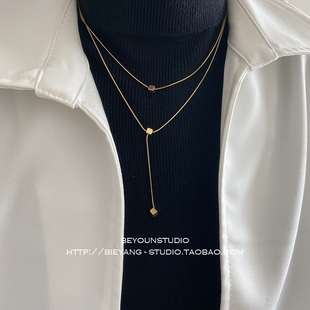 ZUORAN 方块双层叠戴设计潮流小众ins秋冬毛衣链项链N20 韩风时尚