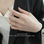 ZUORAN 韩风ins简约极细素圈不掉色关节戒钛钢镀18K金百搭戒RF86