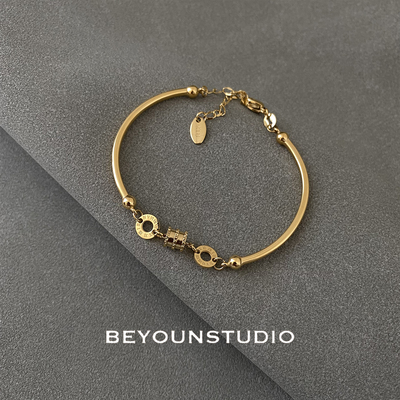 ZUORAN 轻奢精致罗马小蛮腰手镯设计手链钛钢镀18K金色高保色B52