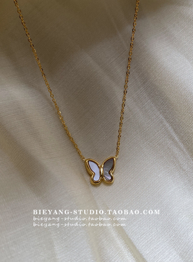 ZUORAN 日系轻奢复古小众蝴蝶天然贝母钛钢18Kins网红潮流项链N70