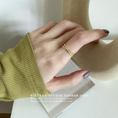 ZUORAN 小众精致设计感简约光面交叉镶钻chic金色百搭戒指女RF73