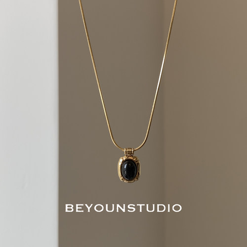 ZUORAN 白百何同款轻奢高级感黑玛瑙项链时尚气质百搭蛇骨链N167