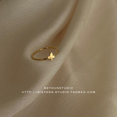 ZUORAN 迷你双层小蝴蝶钛钢镀18K金不掉色精致小众关节戒指RF157