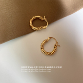 ZUORAN 法式 小巧复古ins扭曲黄铜金色简约小众耳扣百搭耳环女E79
