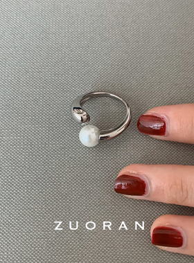 ZUORAN 一颗珍珠戒指时尚高级感韩风简约小众休闲百搭开口戒指女