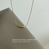 ZUORAN 极简ins百搭小众设计茄子吊坠几何弯管钛钢镀金chic项链75