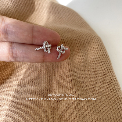 ZUORAN 韩风ins精致微镶小锆石打结设计法式气质网红耳环耳钉E58