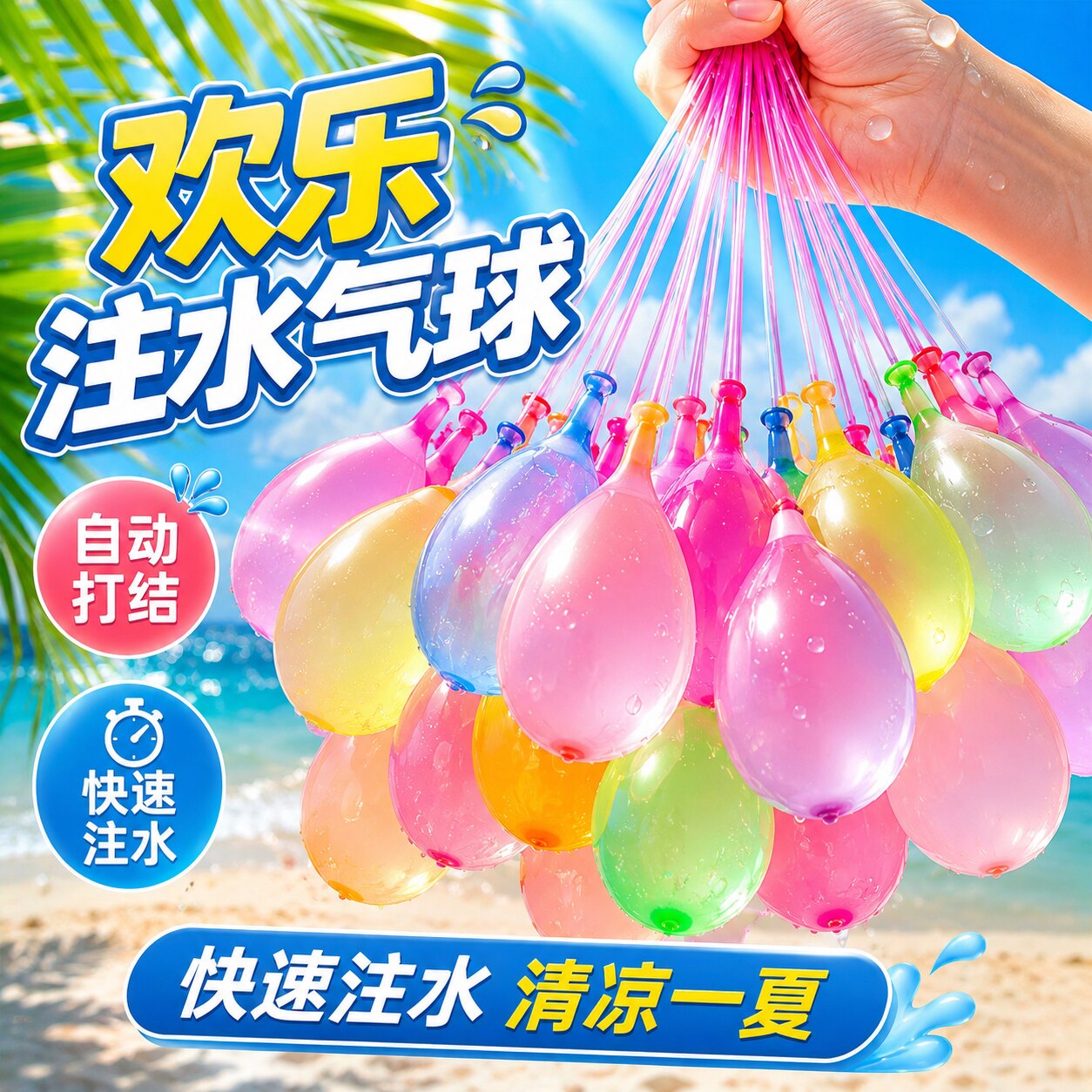 夏日儿童户外自动打结水气球