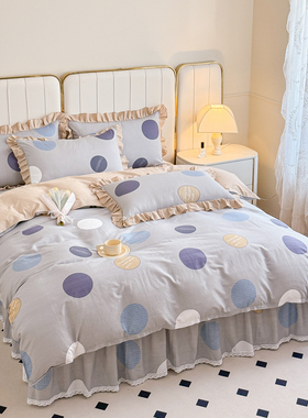 韩版床裙款床上四件套纯棉全棉防滑床罩式蕾丝花边公主风夏季床品