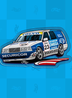 自制手绘沃尔沃VOLVO850经典复古旅行车赛车瓦罐插画冰箱贴原创